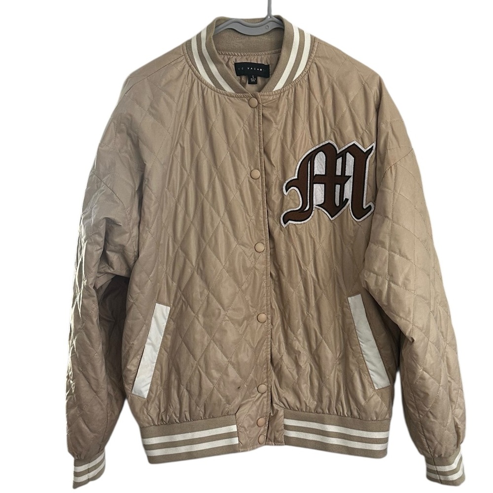No Vacancy Senior Year Varsity Bomber M Jacket Beige Size Small S